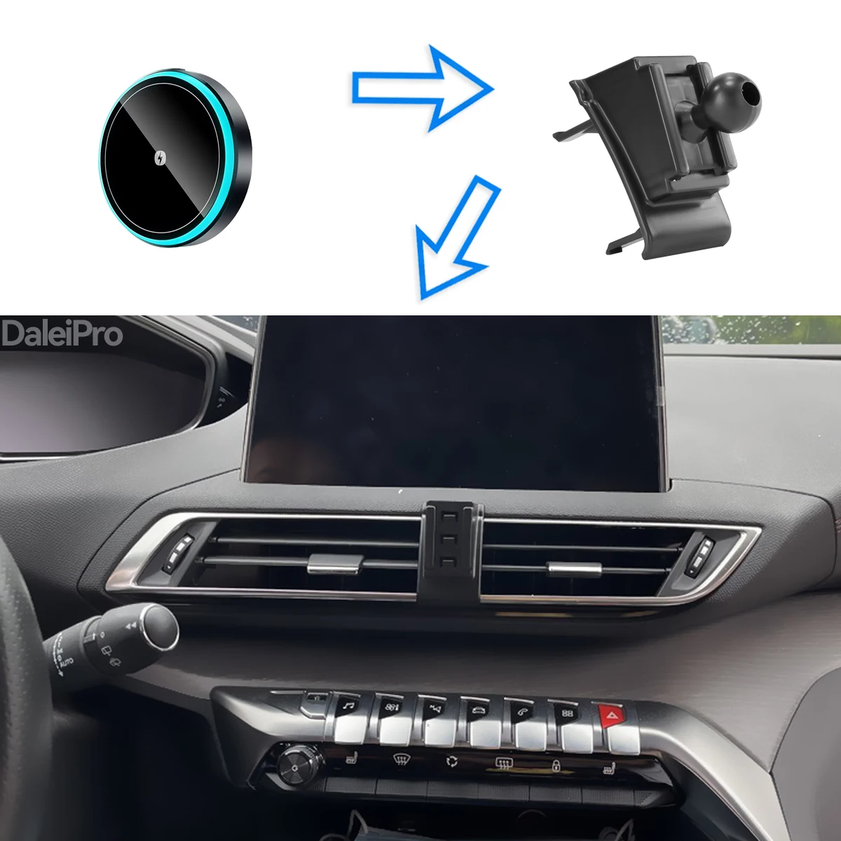 Für Peugeot 3008 4008 5008 2017-2023 Auto-Handyhalterung Kabelloses Ladegerät Halterung mit Automatischer Klemmung Starker Magnetischer Halter – Detail 2