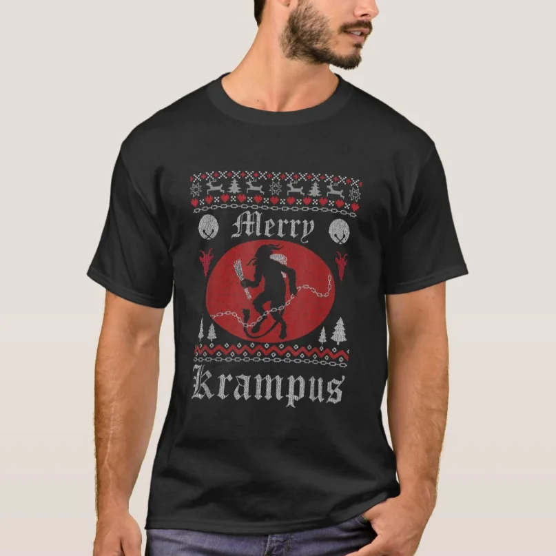 Merry Krampus Horror Ugly Christmas Sweater Xmas T-Shirt 100% Cotton O-Neck Summer Short Sleeve Casual Mens T-shirt Size S-3XL