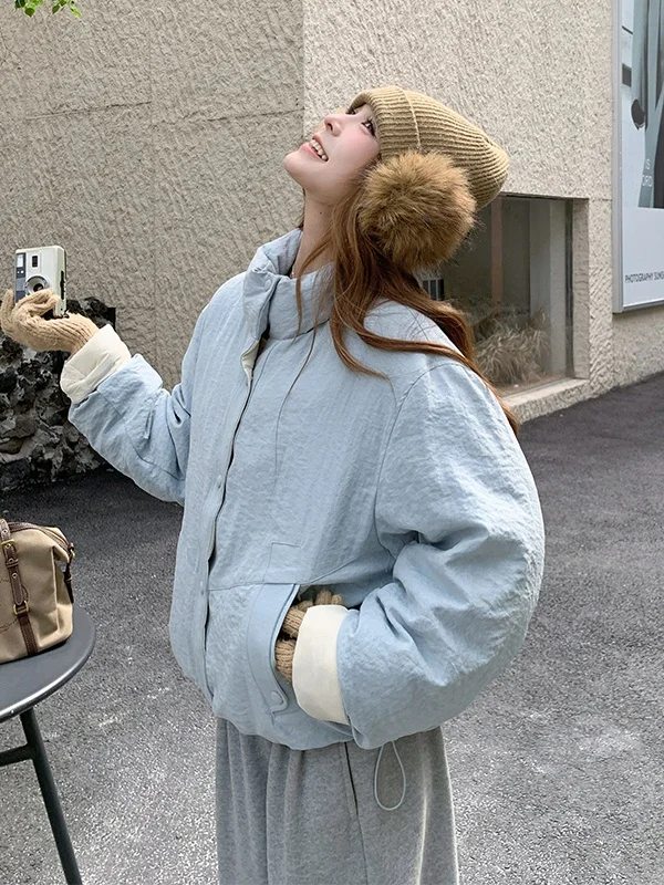 

Модная двусторонняя женская короткая пуховая куртка белого цвета с натуральным пухом, теплая, повседневная, свободного кроя, новинка зимы 2025, универсальная