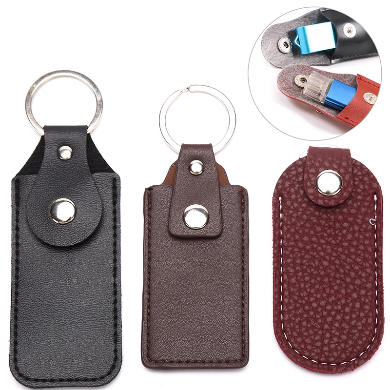 1 USB protective case keychain suitable for USB flash drives, portable pockets, leather keychains