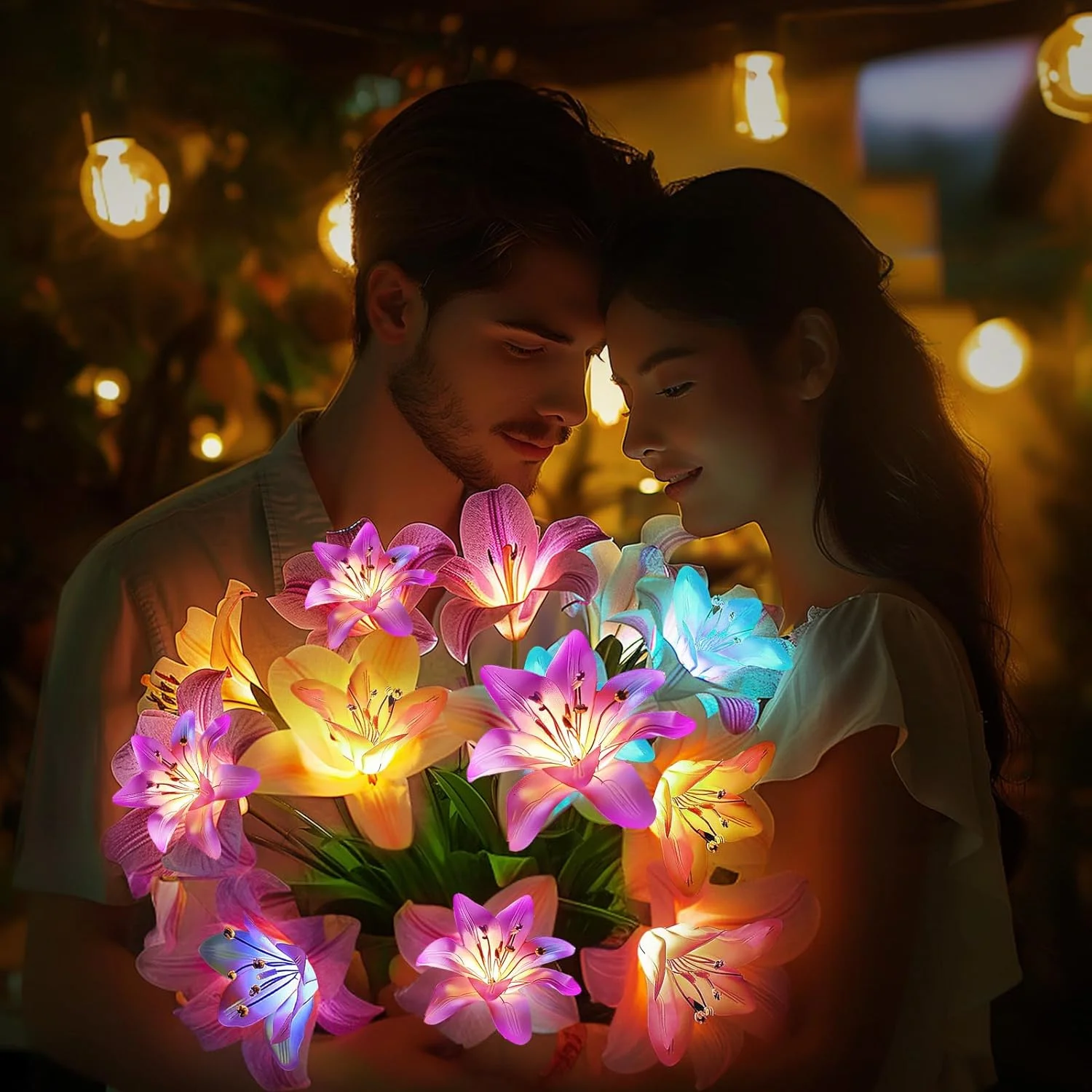 LED Solar Lily Flowers Lights Outdoor Waterproof Garden Night Light for Yard Lawn Walkway Backyard Landscape Lighting Home Decor