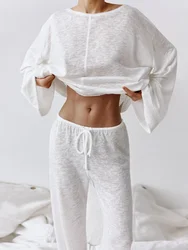 Mozuleva Sexy Fashion Knitted O-Neck Pajamas 2-Piece Set Long Sleeve Long Pants Womens's Home Clothing Spring Soft Pajamas Sets