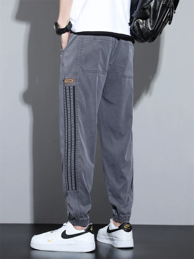 

Легкие летние спортивные брюки из лайкры для мужчин, молодежные повседневные брюки свободного кроя с карманами