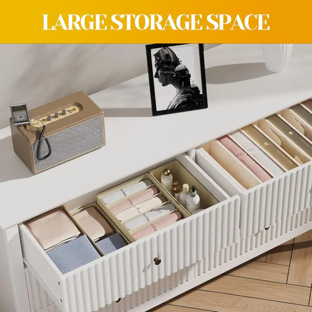 خزانة مزدوجة معاصرة ذات 6 أدراج مع خزانة تخزين خشبية بيضاء مع إغلاق ناعم لغرفة النوم وغرفة المعيشة والممر