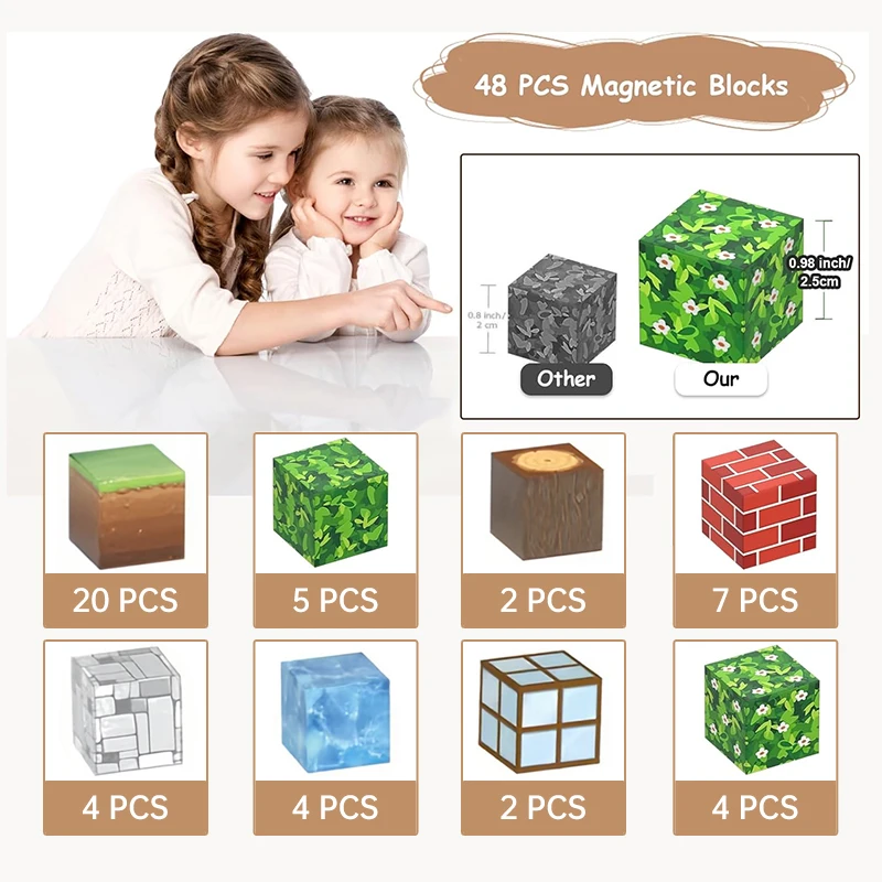 Blocs magnétiques 48 pièces, jouet de Construction pour enfants, cadeaux éducatifs, bas d'anniversaire et de noël