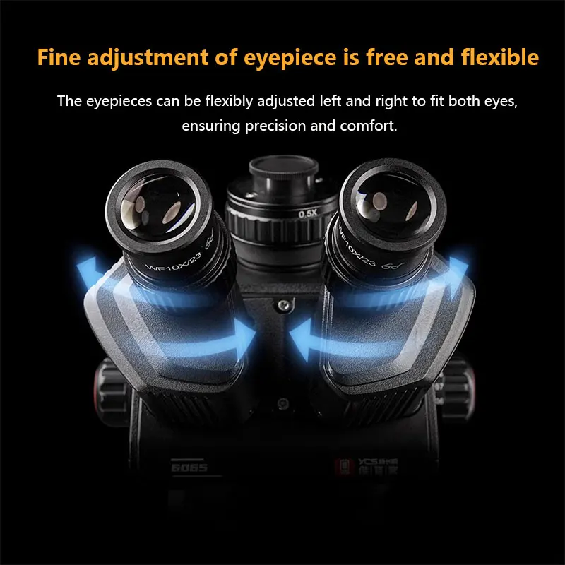 YCS 6065X Trinocular Microscope - 0.5X-5X Continuous Zoom, 10X Widefield Eyepiece, Up/Down Focus Knob for PCB Repair & Soldering