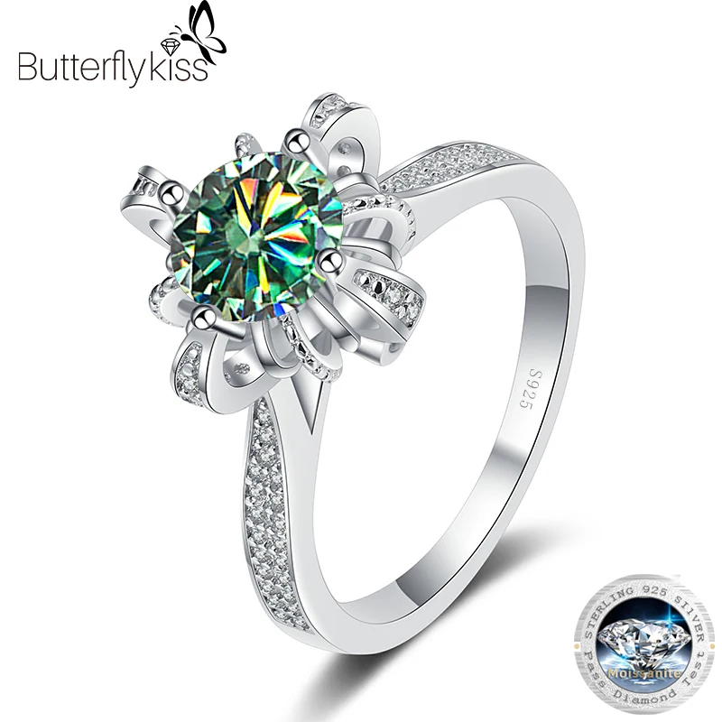 

Butterflykiss 1.0CT Moissanite Rings For Women Engagement Flower Diamond Sterling 925 Silver Ring Fine Jewelry With Certificate