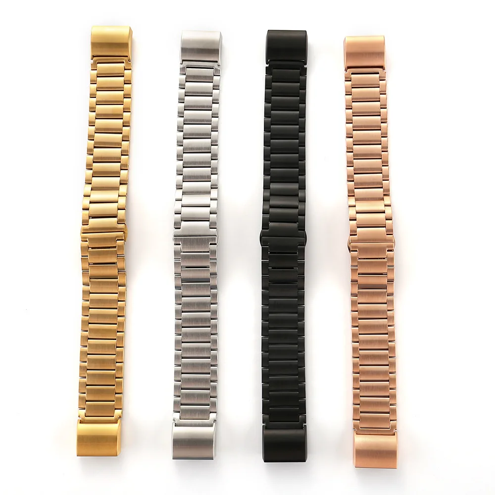 سوار معصم من الفولاذ المقاوم للصدأ 316L لإغلاق الفراشة لـ Fitbit Charge 2 - أسود