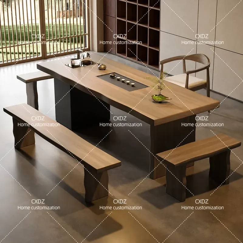 Simple Living Room Tea Table Household Embedded Integrated Kung Fu Tea Set Balcony Coffee Table and Chairs New Style