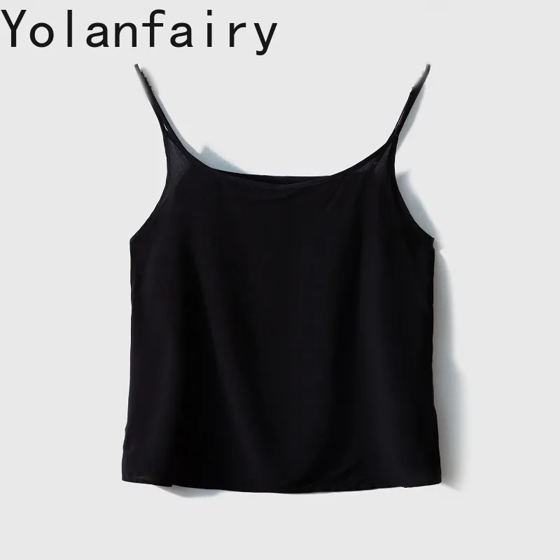 YOLANFAIRY 19momme 90% Mulberry Silk Camisole Vest Women High Quality Summer Tank Tops Stretch Double Crepe Satin Cami Top Solid