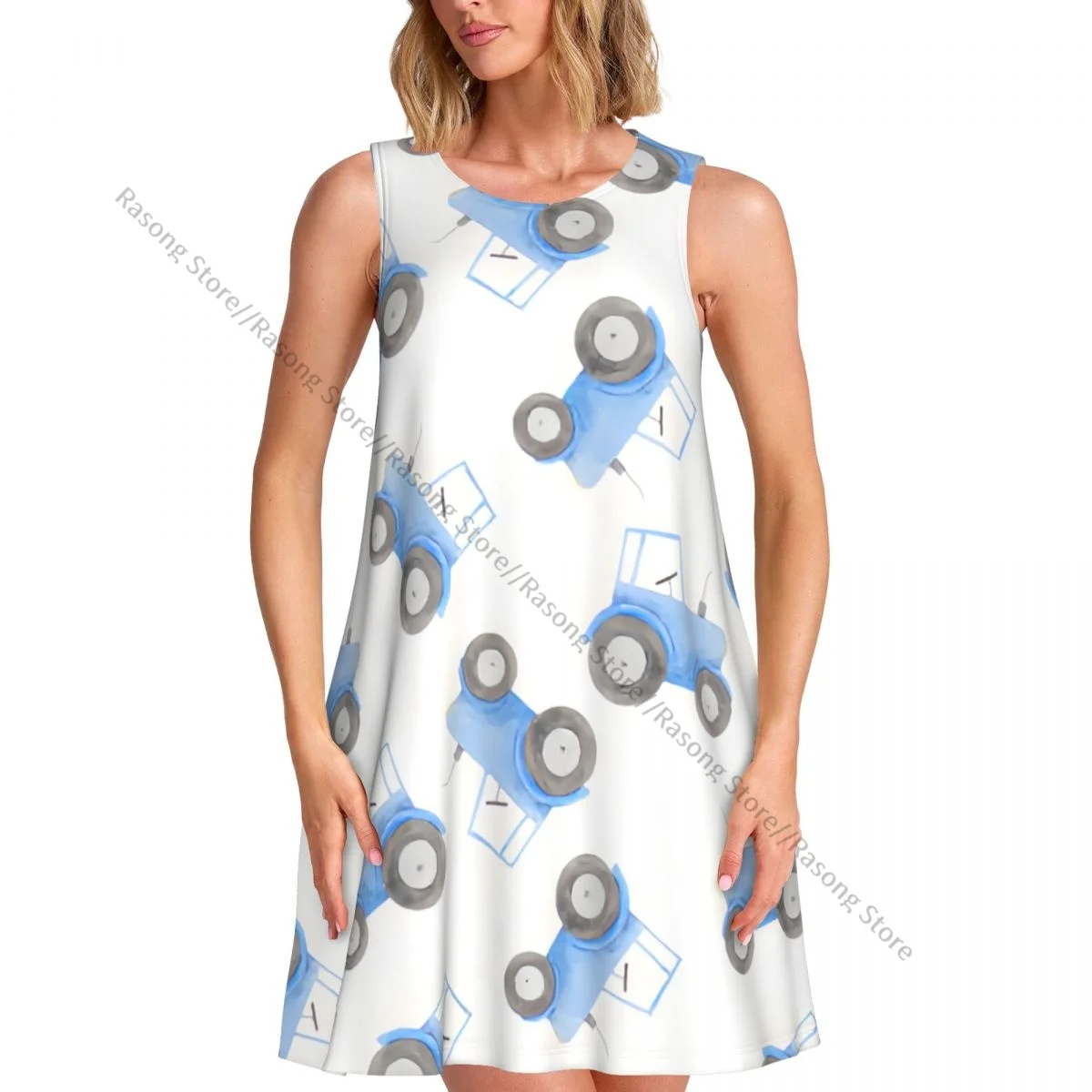 Abito da donna Illustrazione di trattore blu T-shirt casual estiva Coprispalle da spiaggia