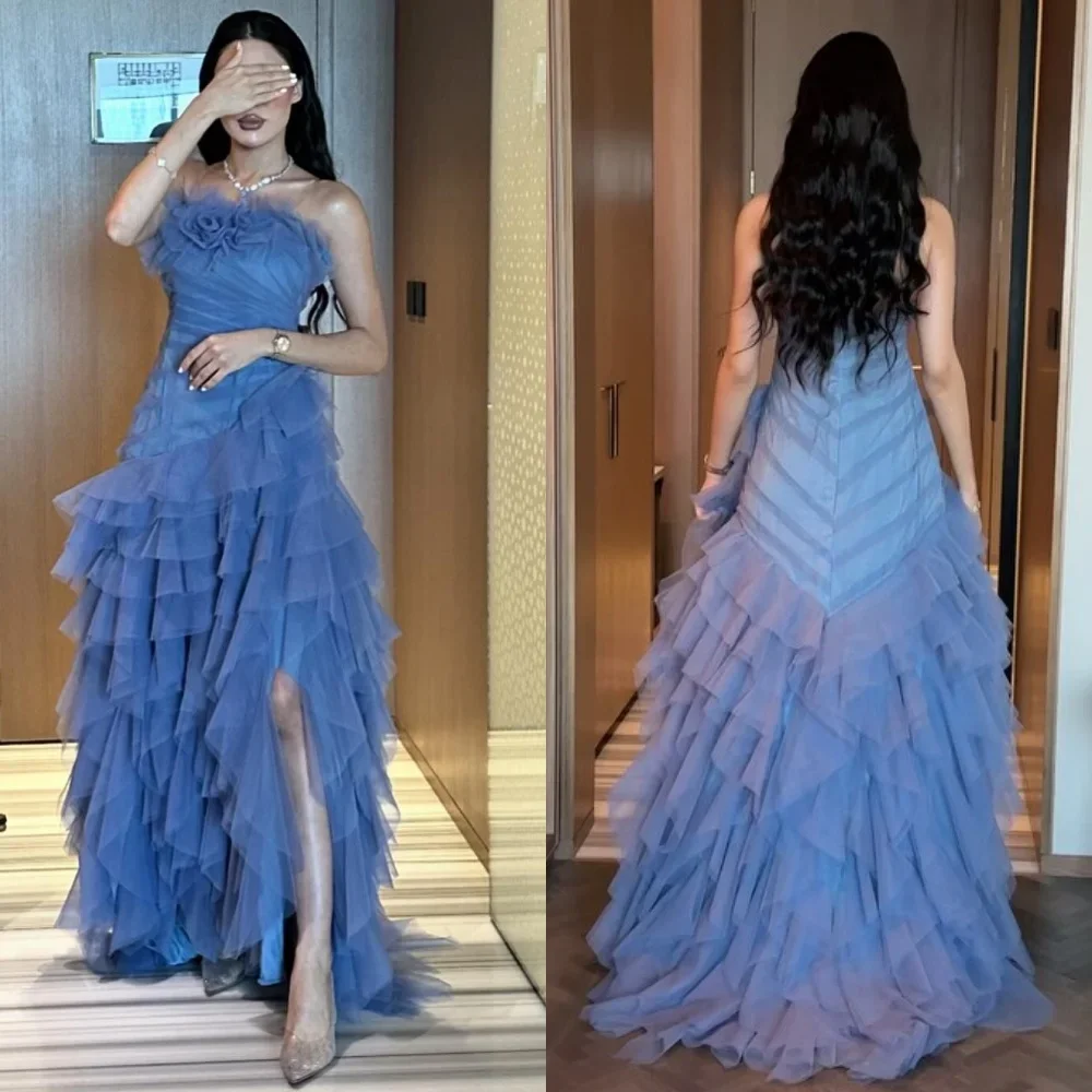 

Simple Net Pleat Flower A-line Strapless Long Dresses Evening Dresses Classic Exquisite Modern Style Pastrol Chinese Style