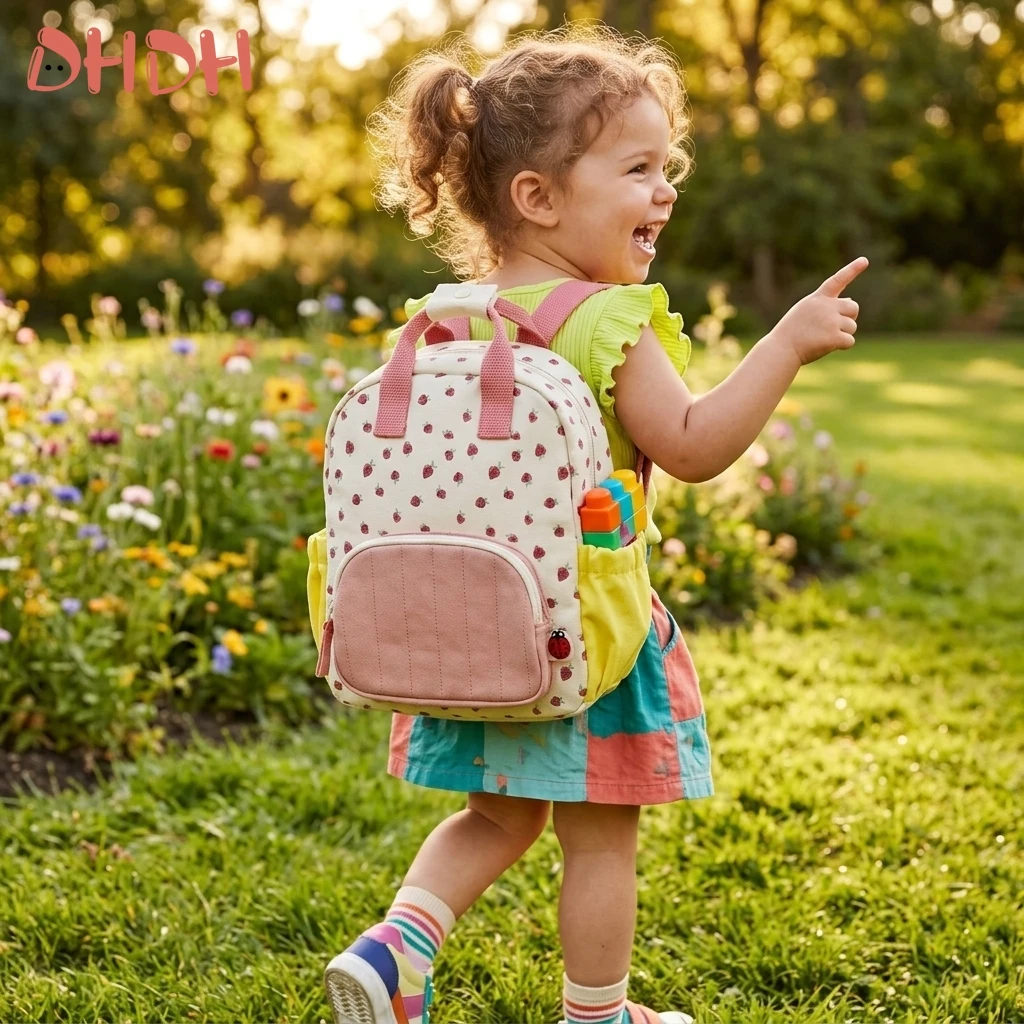 

Premium Embroidered Strawberry Dopamine Children S Backpack High Quality Durable Canvas Cute Boys Girls Kindergarten School Bag