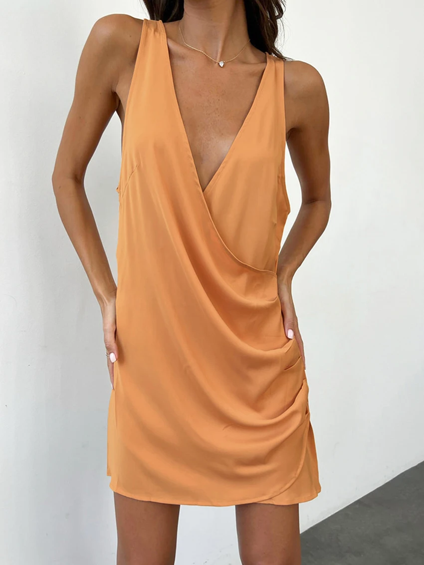 Marthaqiqi Fashion Women Nightwear Sleeveless Nightgowns Backless Pajamas Sexy V-Neck Sleepwear Mini Dress Casual Ladies Pyjamas