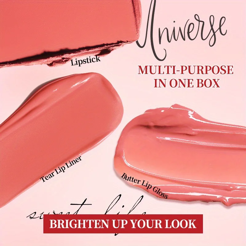 3-pack set Casual lipmake-up Verscheidenheid lipmake-up Casual bijpassende lippenstift en traanliplijn en boterlipgloss