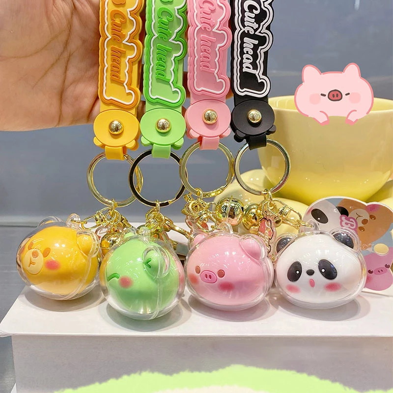 Cartoon Cute Animal Head Acrylic Keychain Funny Backpack Decoration Pendant Creative Key Chain Girls Boy Festival Birthday Gifts