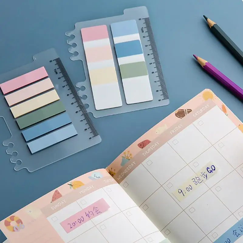 مجموعة أدوات مكتبية ذاتية اللصق مقاومة للماء ، مساطر ، ملاحظات لاصقة ، وسادات مذكرات ، وعلامة PET ، وفهرس ، وإعداد الطلاب ، ولون نقي