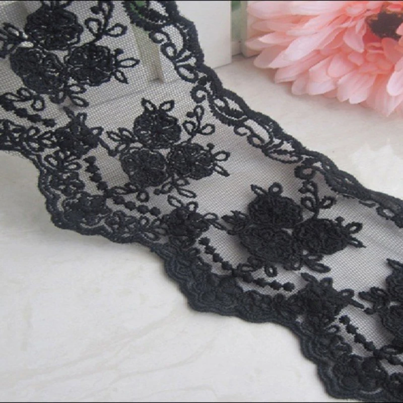 Black White Beige Small Flower Cotton Embroidered Lace Decoration Accessories Lace Trim Width 9cm 5Yds/lot