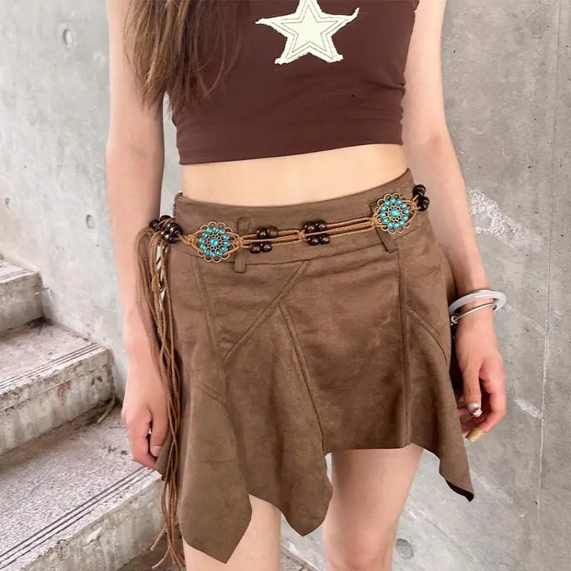 Ретро бабочка с кисточками на талии Y2K модные богемные ремни летние пляжные аксессуары винтажный этнический цветок богемный пояс