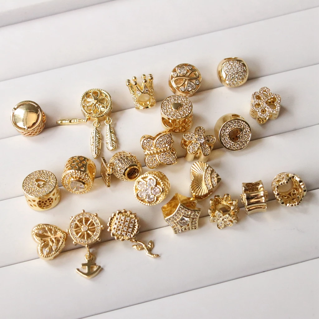 

Trendy 18K Gold Color Brass and Zircon Spacer Beads Bracelets Beads High Quality Jewelry Making Necklace Earrings Accessories