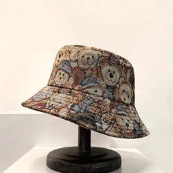 Cute Bear Print Bucket Hat Summer Outdoor Sports Travel Beach Fishing Sun Hat Unisex Adjustable Bucket Cap