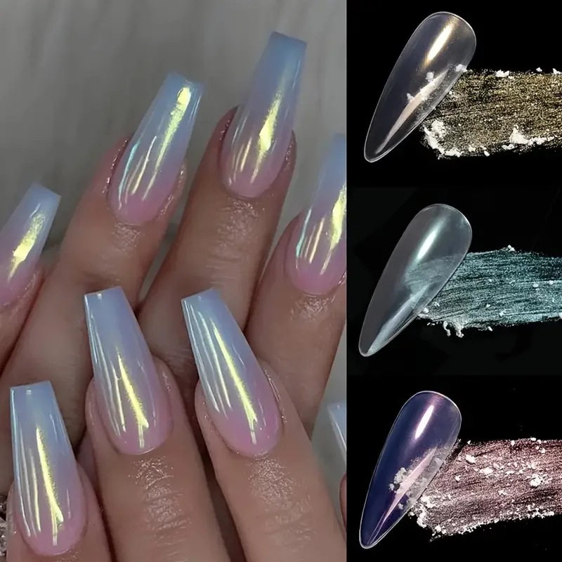 10G nail glitter powder, aurora shimmer effect, moonlight white dust, nail mirror paint set, glitter chrome salon supplies image 3