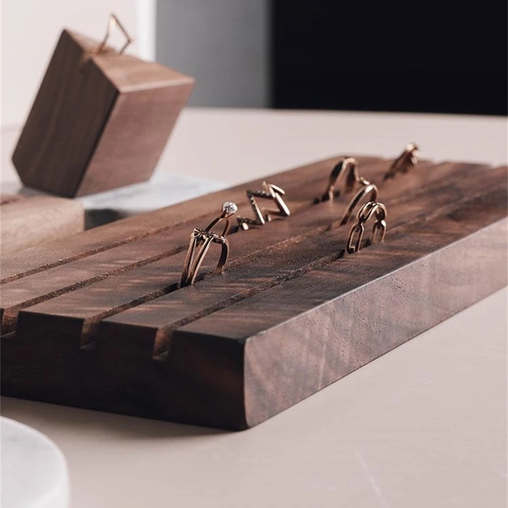 Black Walnut Earring Display Tray Set Ear Nail Ring Bracelet Holder Hanging Shelf Table Ring Pallet Wooden Block Display Dish