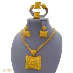New Dubai Luxury Irregular Necklace And Earrings Sets For Women Indian Ethiopian Bridal 24k Gold Color Jewelry Set Wedding