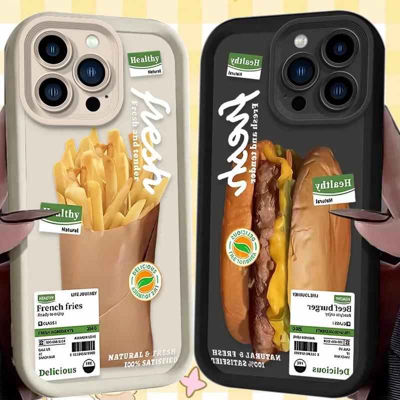 Fries Hamburger Case For iPhone 16 15 14 13 12 11 Pro Max X XS X S Max XR SE 2020 7 8 Plus Shockproof Soft Silicone Back Cover