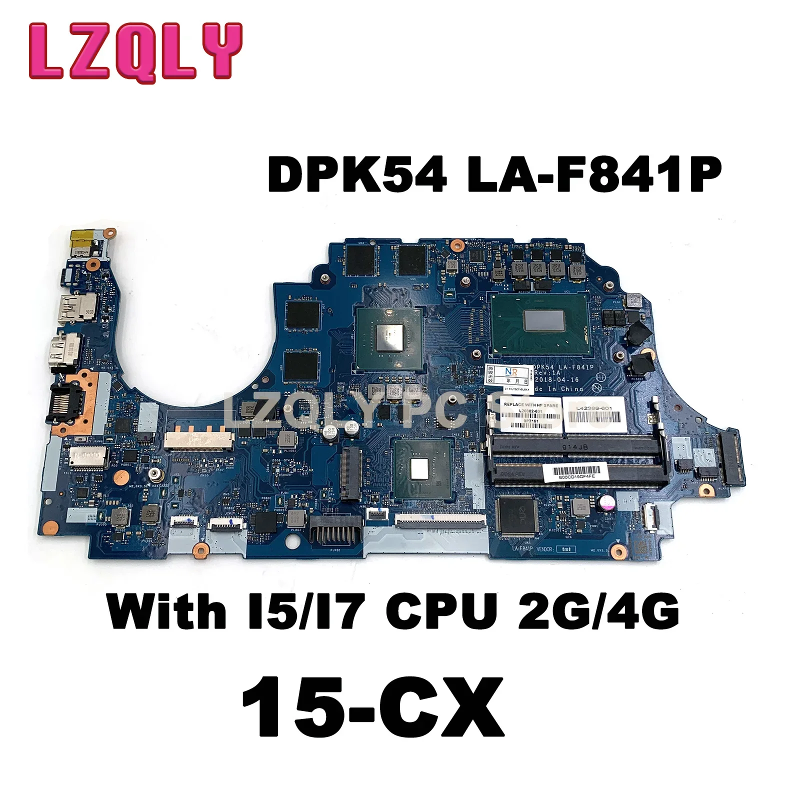 

For HP Pavilion Gaming 15-CX Laptop Motherboard DPK54 LA-F841P L20302-601 L20302-001 L42383-601 L20299-001 L20295-601 with CPU