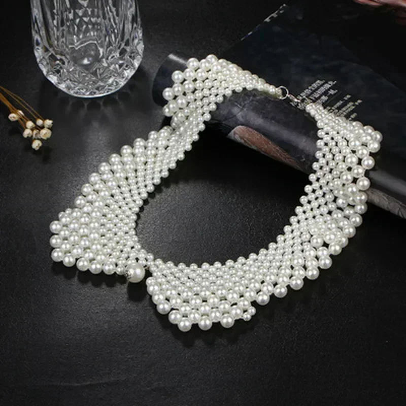 Detachable Blouse Fake Collar Faux Pearl Beaded False Collars Choker Necklace Summer Cloth Accessory for Women Girls Fake Collar