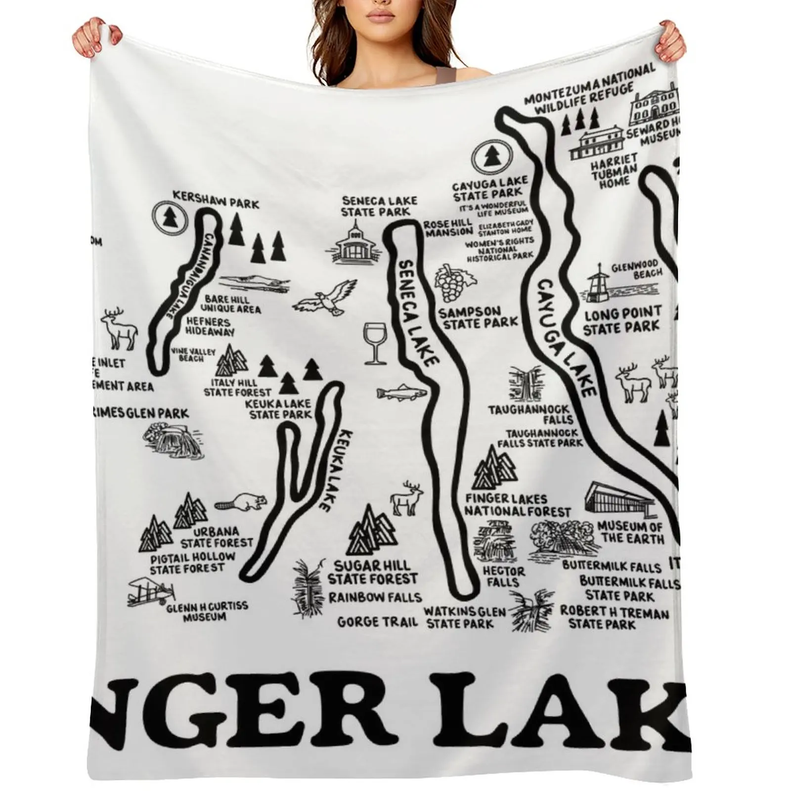 Finger Lakes Map Throw Blanket Plaid on the sofa Blankets For Bed Nap christmas decoration Blankets