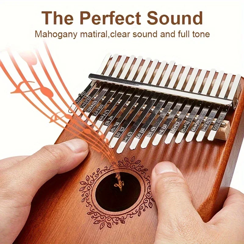 Piano de pulgar Kalimba de 17 teclas, marrom oscuro, ergonômico portátil, estilo retro, madera, con bolsa,