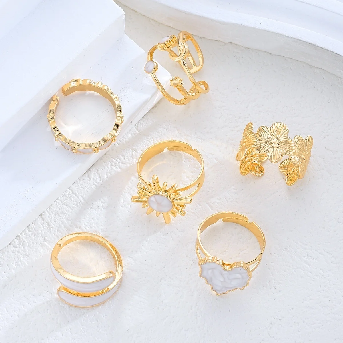Vintage-Set mit unregelmäßigen, barocken, imitierten Perlen-Fingerringen für Damen und Herren, trendiger weißer, geometrischer Ring mit Emaille, Punk-Schmuck – Detail 22