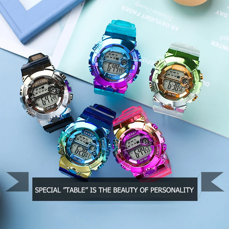 BK35 Orologio elettronico di colore sfumato alla moda per adolescenti, sport luminosi, orologio da uomo impermeabile, orologi regalo per uomo