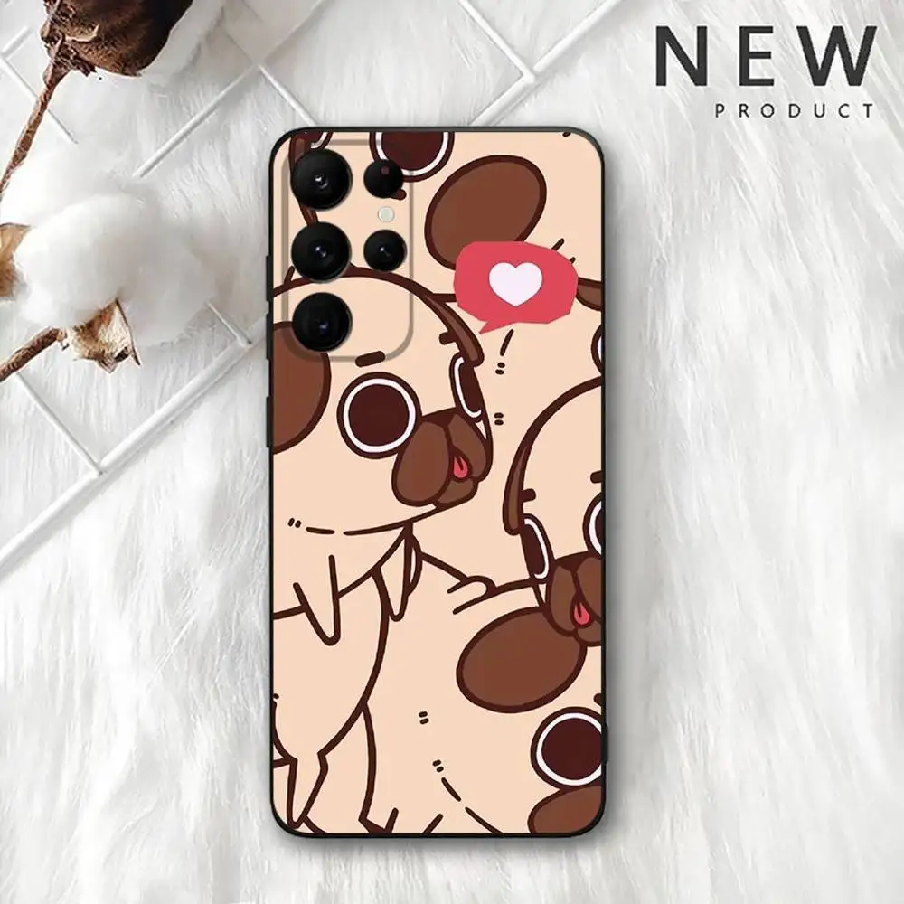 حافظة هاتف كلب الصلصال اللطيفة لهاتف سامسونج S 25,24,23,22,30,21,10,9,Ultra,Plus,Lite,FE,4,5G حافظة ناعمة سوداء