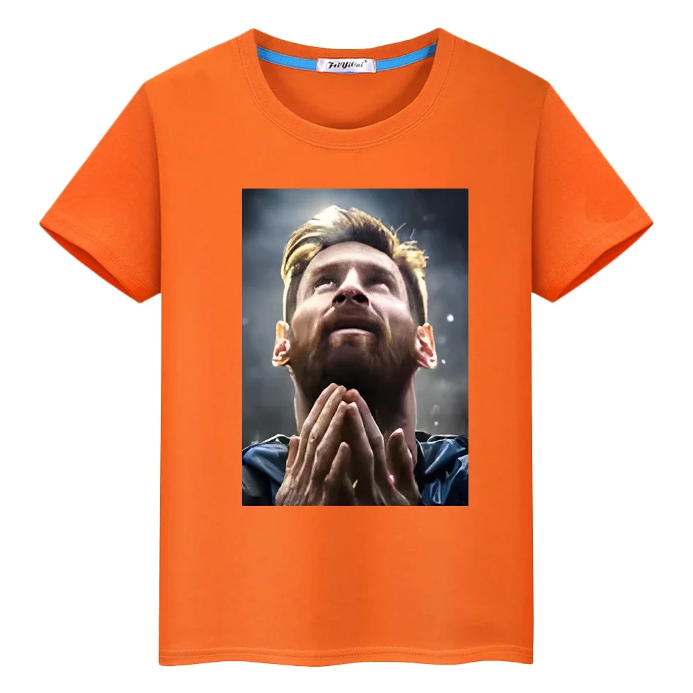 Camiseta 100% de algodón con estampado de avatar messi, camisetas cortas informales de dibujos animados de fútbol para niño, camisetas de anime Kawaii y2k de una pieza, ropa para niños y niñas