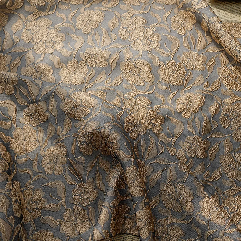 1Meter 124cm wide Gray Coffee Large Floral Classic Women Bag Fabric Non-Transparent Dress Slightly Stretch Dark Color Material