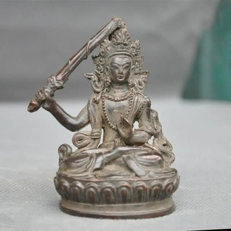 

Tibetan Buddhism Bronze Hold Sword Manjushri Tara Kwan-Yin Guanyin Buddha Statue Statues for Decoration Collection Ornaments