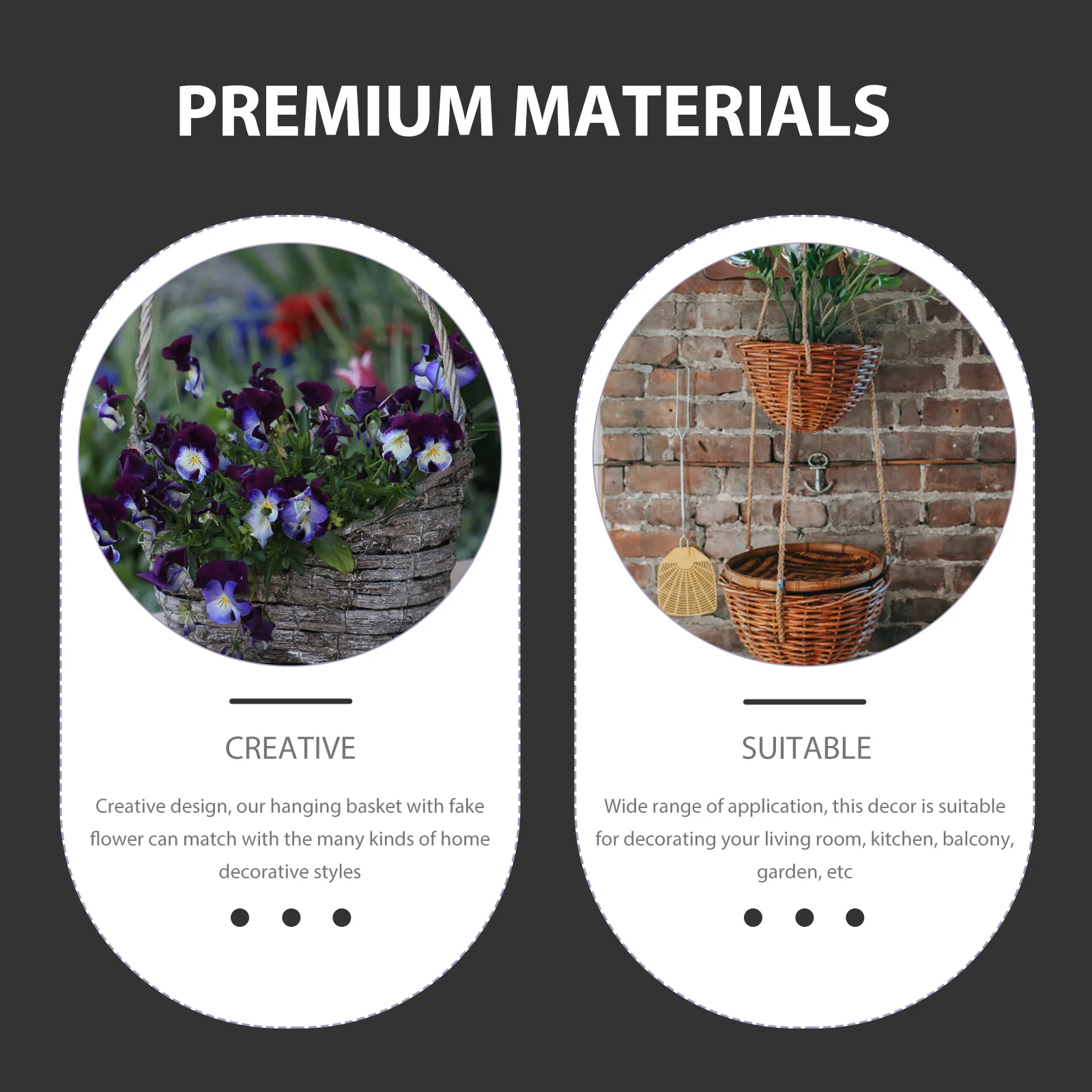 

Premium Coconut Fiber Hanging Flower Basket With Artificial Flowers For Garden Yard Outdoor Indoor Decor Wall Mount Fake Flower