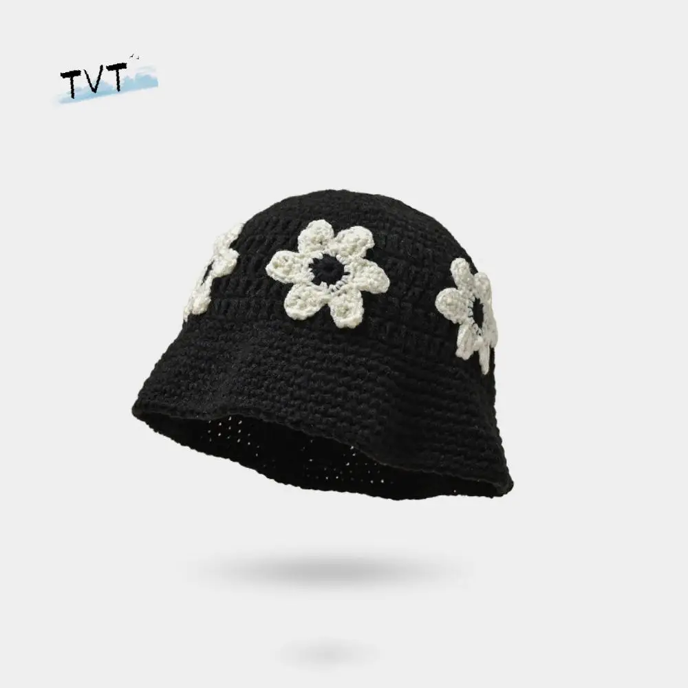 

Casual Handmade Crochet Flower Knitted Hat Korean Style Cute Beanies Hat Sweet Bucket Hat Girls