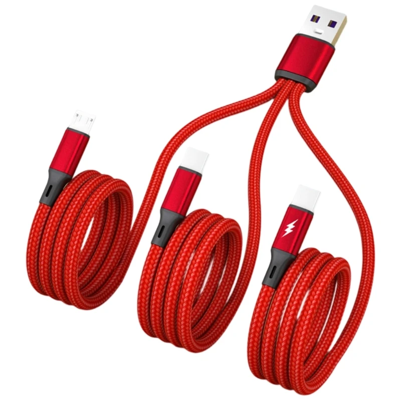 3 in 1 Multiple Cord USB to Dual Type C Micro USB Connector Fast Charging Cable for Cell Phones Tablets and More