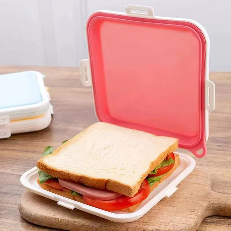 ポータブルサンドイッチトースト弁当箱、再利用可能、シリコン、環境にやさしい、ランチ、食品容器、電子レンジ対応食器