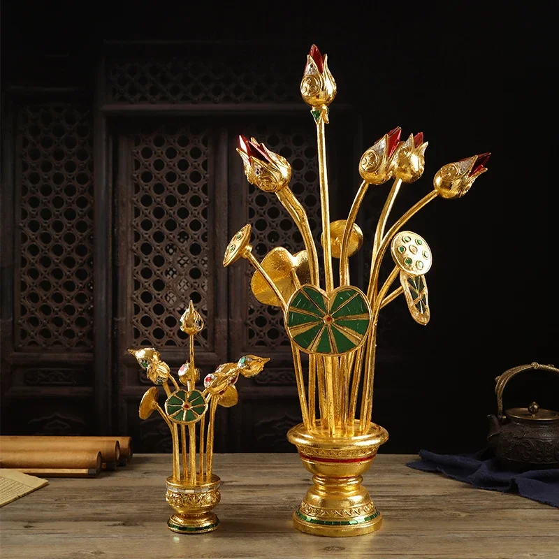 、 lotus ornament South East Asia living room office gold lotus decorative wood carving handicrafts retro entrance decoration