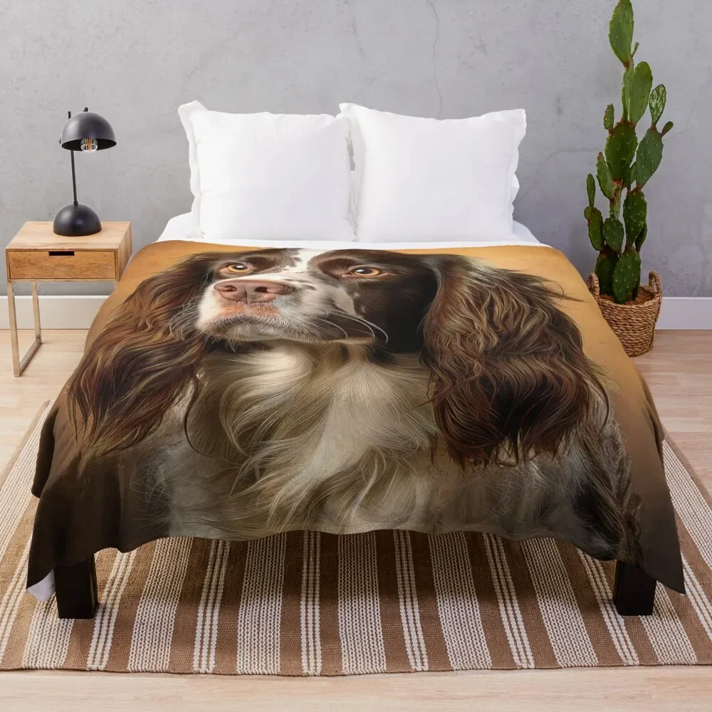 Manta con diseño de perro Springer Spaniel inglés, color blanco y con estampado de hígado, cálida para oficina, sofá o cama