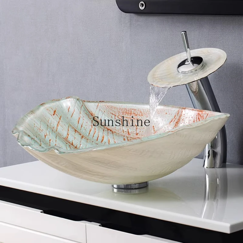 

Bathroom tempered glass art personality sea shell platform basin European style simple abstract