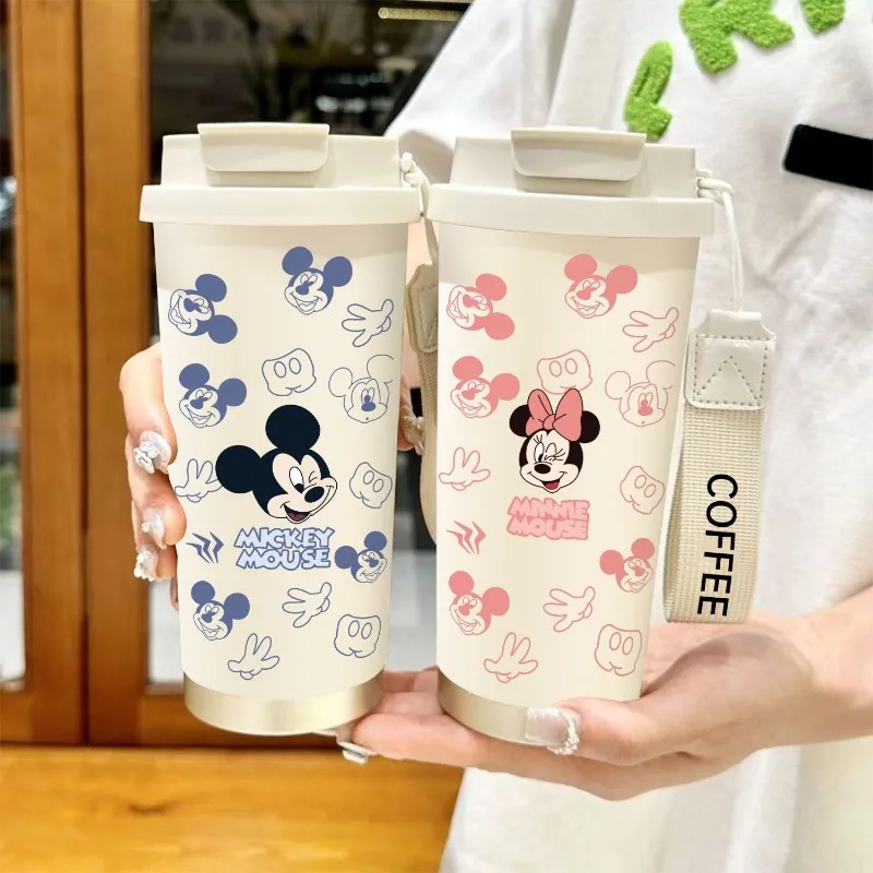 Disney cartoon Mickey Minnie straw thermos cup creative student large-capacity double drinking sports water cup holiday gift