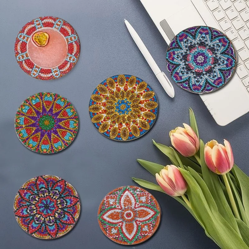 8 مجموعات من قواعد الوقايات الفنية الماسية المستديرة/المربعة/المندالا ذاتية الصنع - الوقايات الفنية الماسية الخشبية المضادة للانزلاق