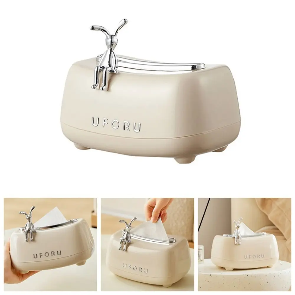 

Creative Napkin Storage Case Plastic with Rabbit Decorations Paper Napkin Dispenser Built in Spring Removable Tissue Box