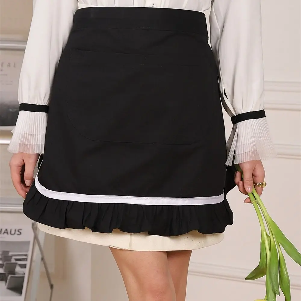 Easy To Clean Fashionable Kitchen Apron Japanese-style Soft Half Apron Black Oil-proof Antifouling Apron Women